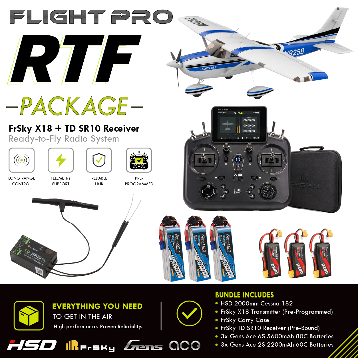 HSD Flight 2000mm Cessna 182 RTF Blue