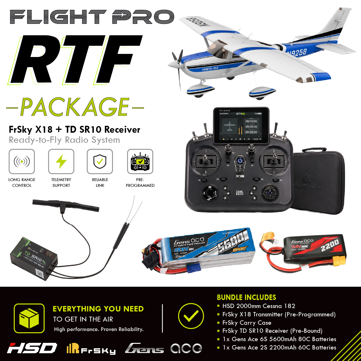 HSD Flight 2000mm Cessna 182 RTF Blue