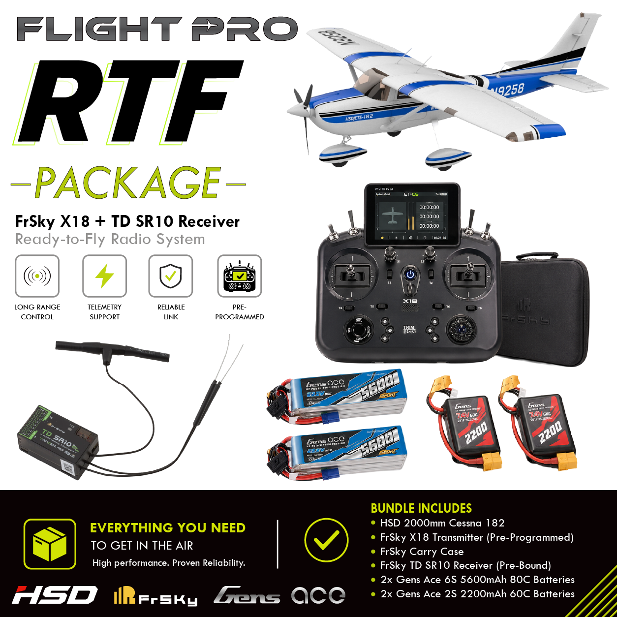 HSD Flight 2000mm Cessna 182 RTF Blue