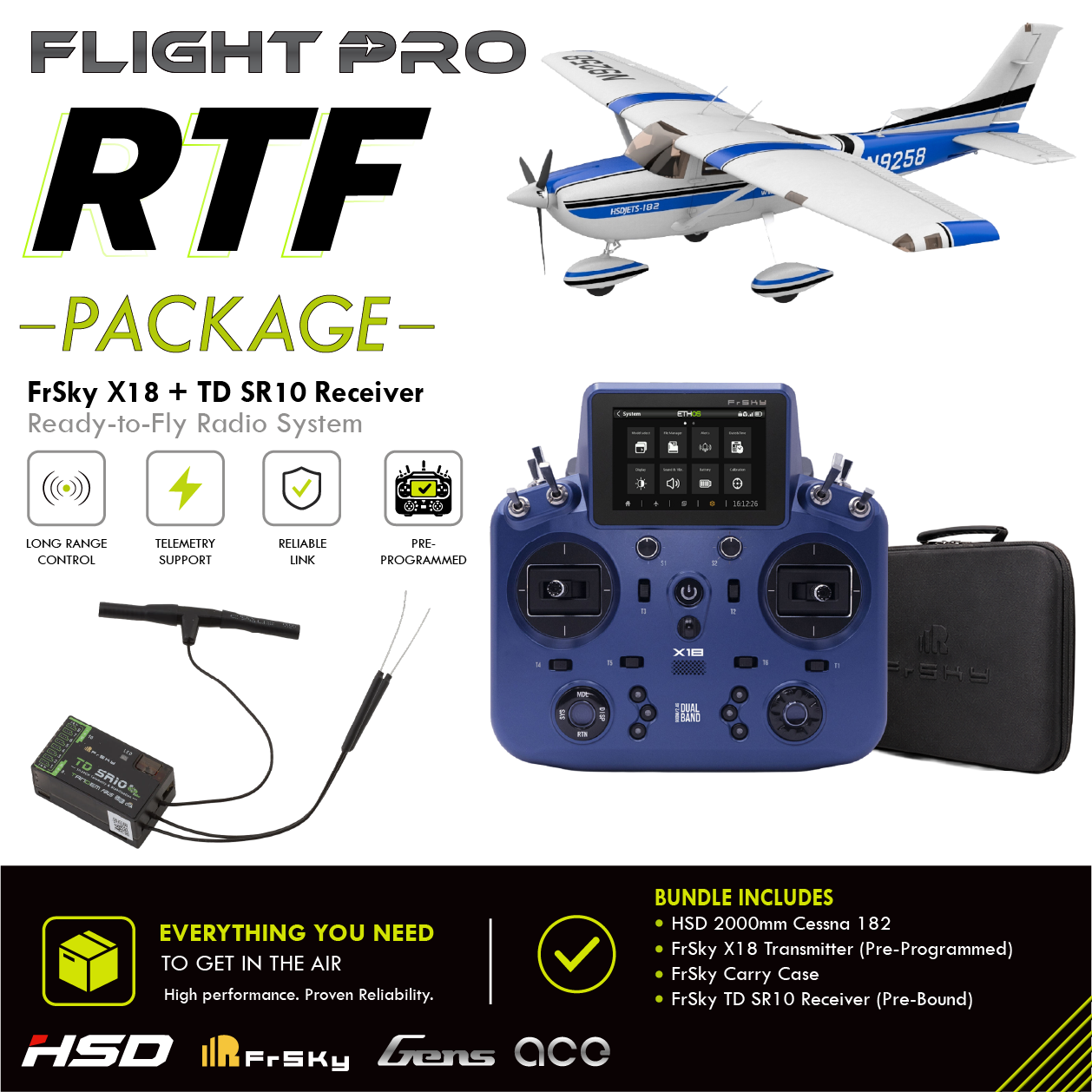 HSD Flight 2000mm Cessna 182 RTF Blue
