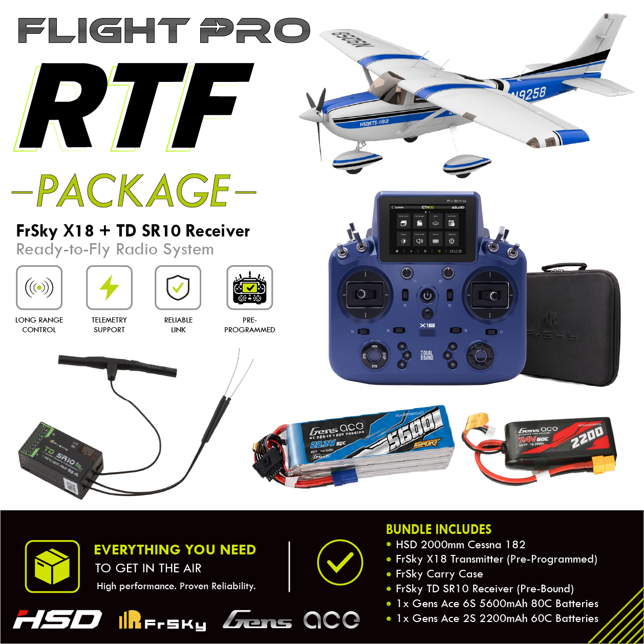 HSD Flight 2000mm Cessna 182 RTF Blue