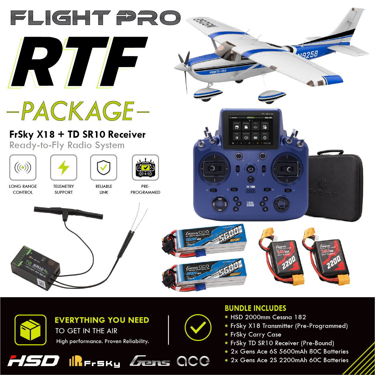 HSD Flight 2000mm Cessna 182 RTF Blue