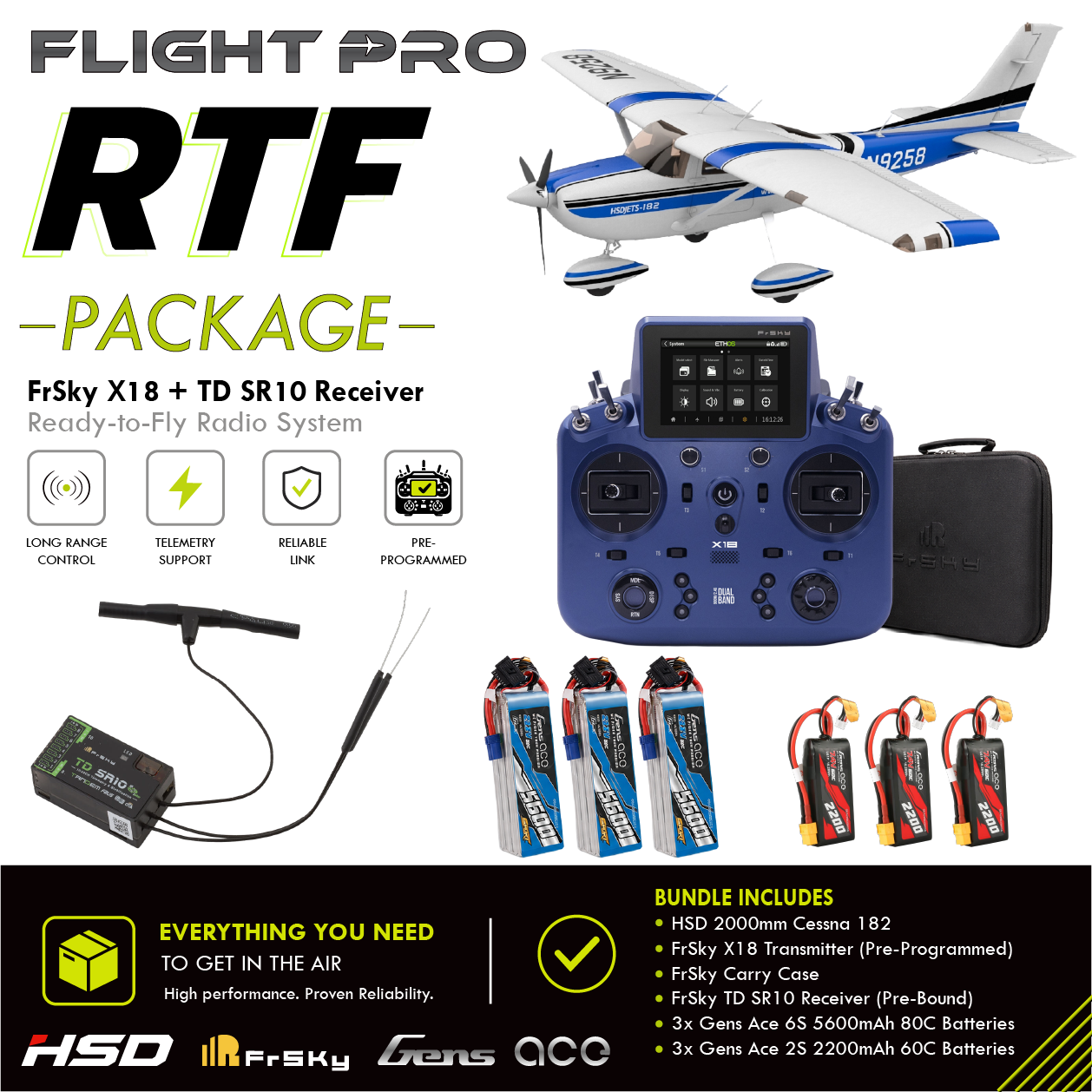 HSD Flight 2000mm Cessna 182 RTF Blue