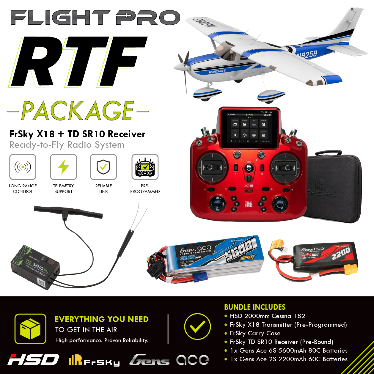 HSD Flight 2000mm Cessna 182 RTF Blue