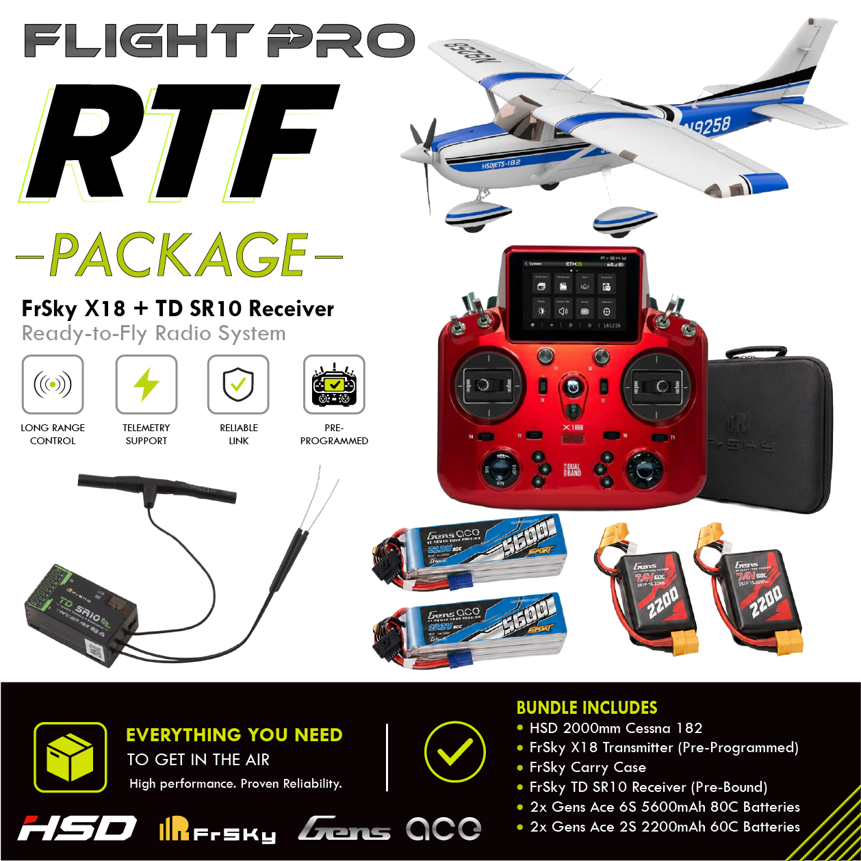 HSD Flight 2000mm Cessna 182 RTF Blue