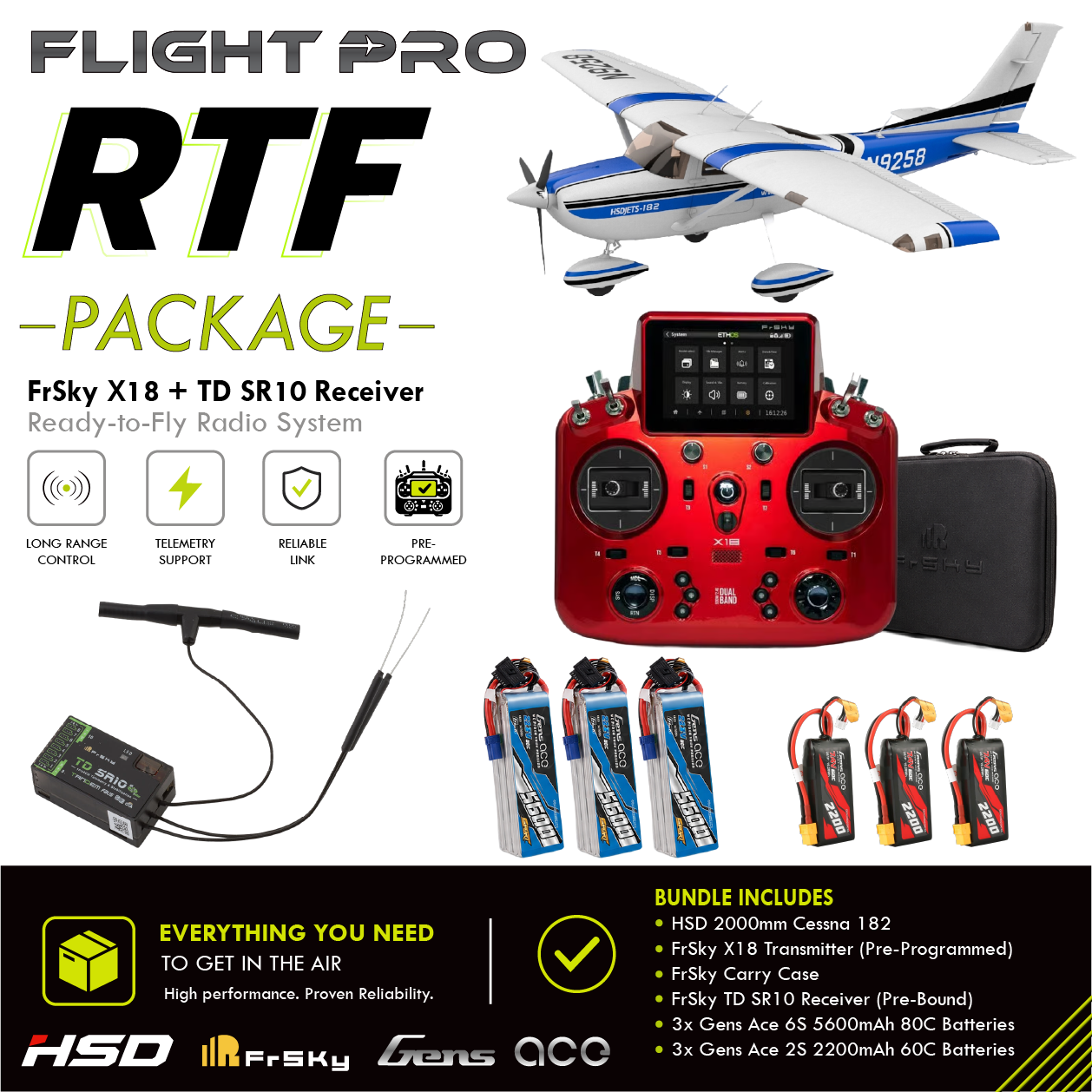 HSD Flight 2000mm Cessna 182 RTF Blue